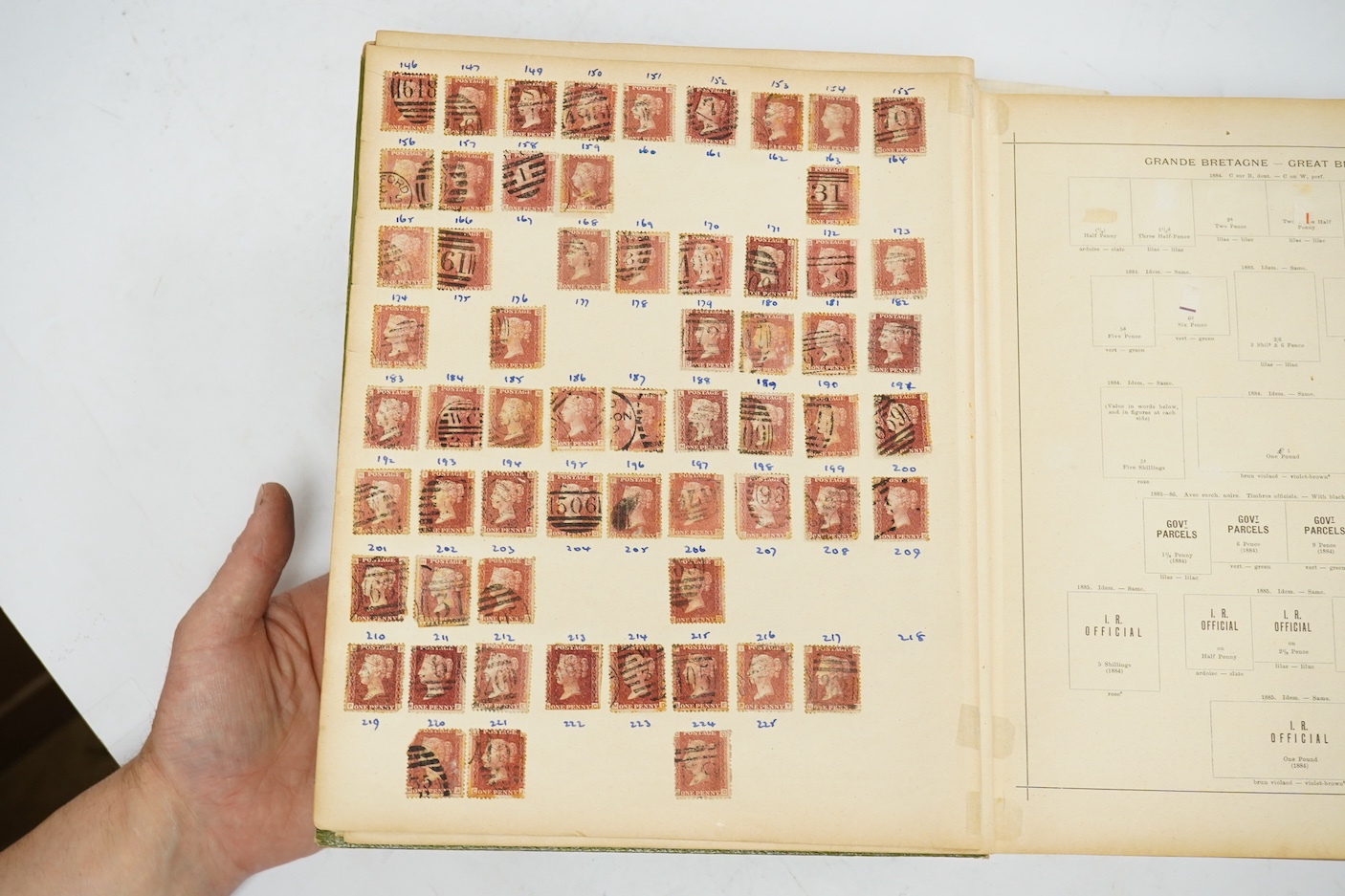 A collection of stamp albums, unmounted stamps and empty stock sheets, including a Victorian stamp album edited by Richard Senf, containing a selection of mid 19th century stamps, including an incomplete run of plated pe